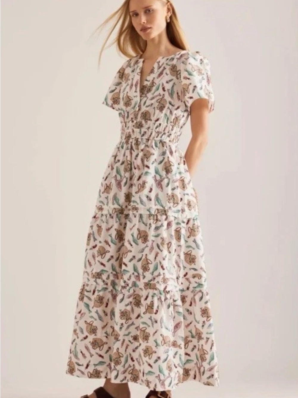 Anthropologie Somerset Fish Tiered Maxi Dress XXS EUC